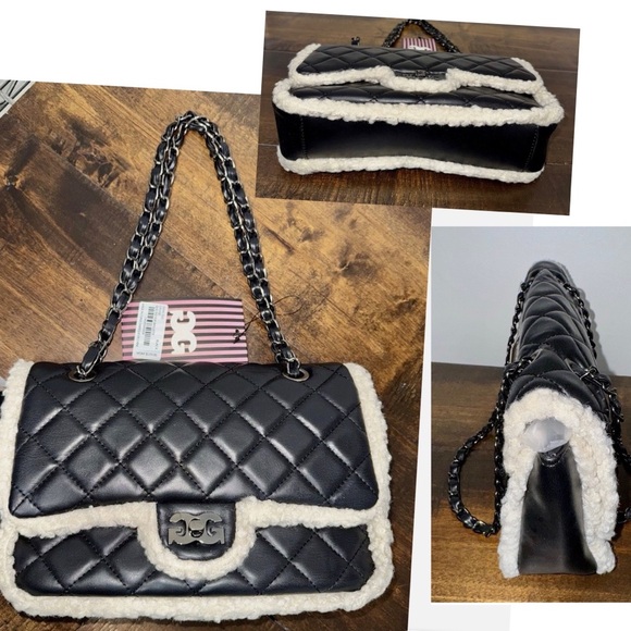 Gilda Paris Quilted Fur Baguette Convertible Black - Picture 1 of 8